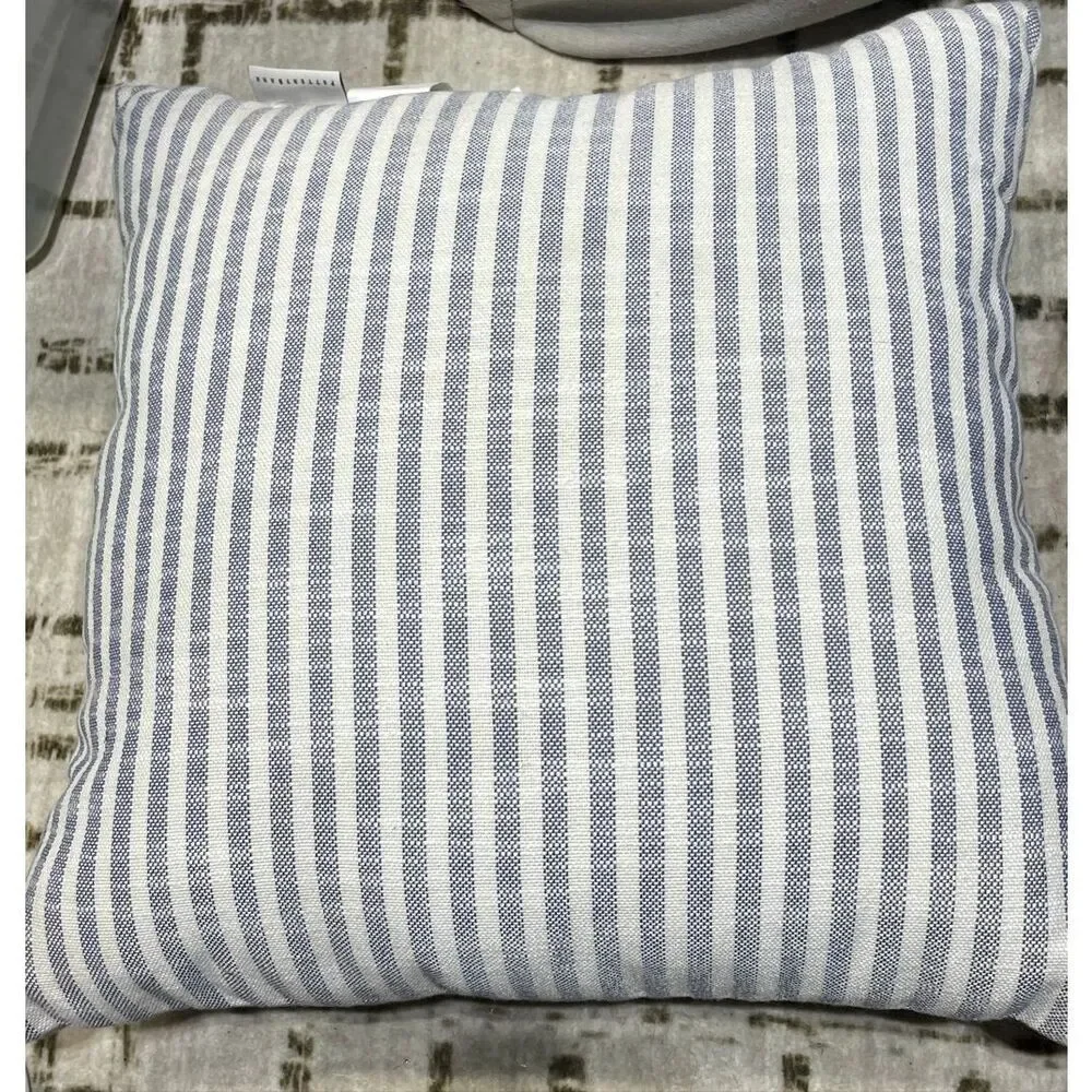 Pottery Barn Sunbrella Striped Outdoor Pillow Blue